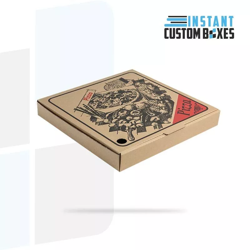 Custom printed pizza box with brand logo and colorful design