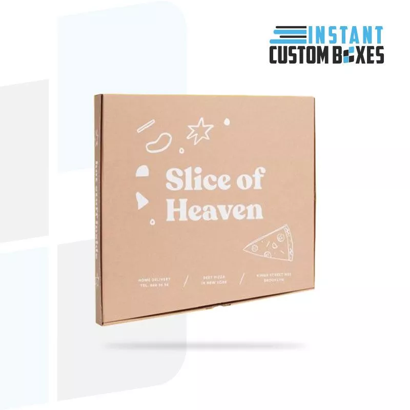 Black custom crooked pizza box with printed brand logo and quirky shape